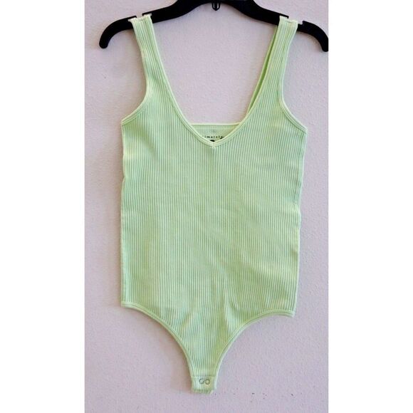 Intimately x FP Women's Sz M/L Lime Green Clean Lines Ribbed Thong Bodysuit - Picture 1 of 5